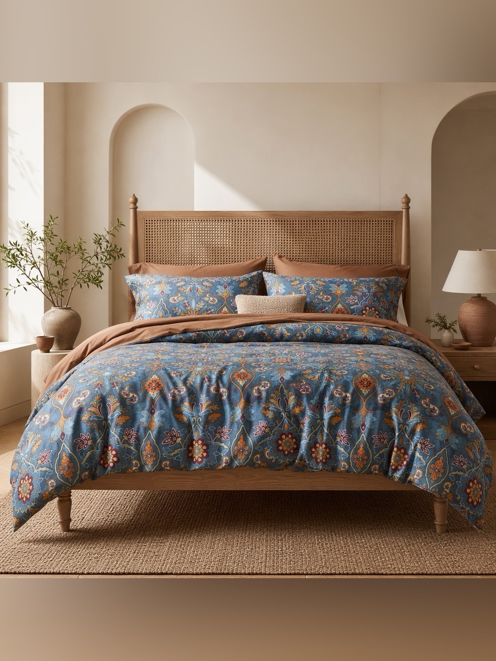 NEW Anthropologie Blue Damask Queen King Egyptian Cotton Bedding Duvet Sham Set - Picture 7 of 15